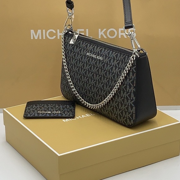 MICHAEL KORS GIFTABLE SHOULDER BAG & CARD HOLDER BOXED SET BLACK SIGNAT GLITTER - Picture 9 of 16